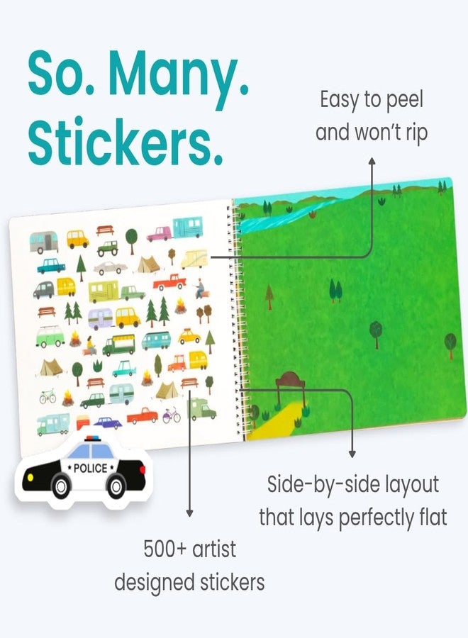 CUPKIN Sticker Book for Kids 2-4, 500+ Kids Stickers, Cars, Trucks, Planes & Trains 12 Coloring Pages 12 Side by Side Scenes, Fun Toddler Travel Activity Coloring and Sticker Books for Ages 4-8 + 8-10 - Image 2